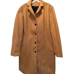 NEW Women's Plus Size Button Front Wool Blend Trench Pea Coat Tan Size 2XL